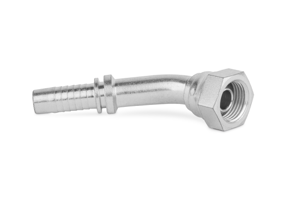 Końcówka do węża kolanko 45st. z nakrętką rolowaną DKR45 C15-06 G1/8” 0251-04-02