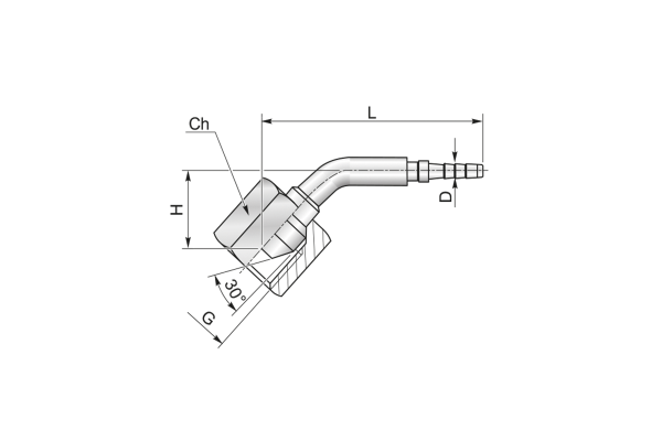 Końcówka do węża pomiarowego DN2 kolanko 45st. z nakrętką, osłoną na tuleje DKR45 C15-02 G1/4" 38140040