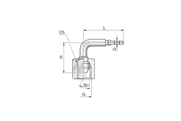 Końcówka do węża pomiarowego DN2 kolanko 90st. z nakrętką, osłoną na tuleje DKR90 C12-02 G1/4" 38140090