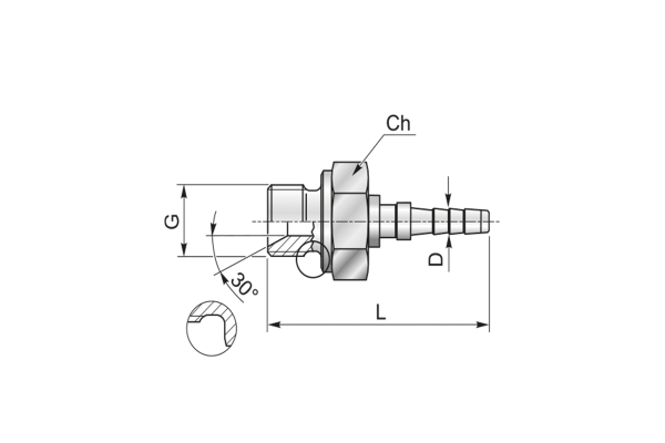 Końcówka do węża pomiarowego DN2 prosta z gwintem zewnętrznym, osłoną na tuleje AGR C21-02 G1/8" 44MFM180 uszczelnienie podkładką miedzianą (brak w zestawie)