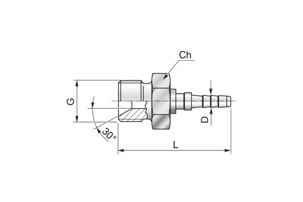 Końcówka do węża pomiarowego DN2 prosta z gwintem zewnętrznym, osłoną na tuleje AGR C21-02 G1/4" 44MFG140