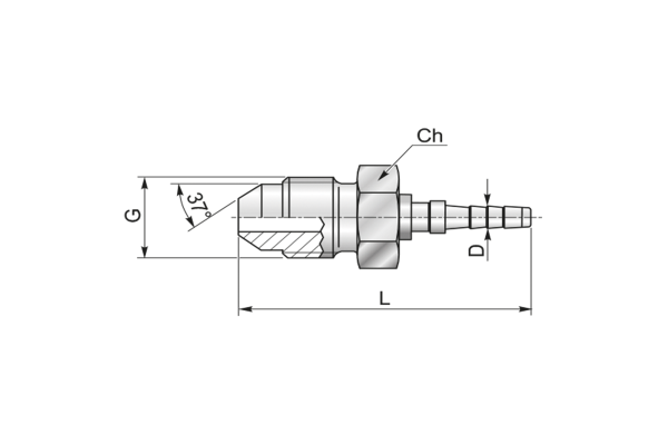 Końcówka do węża pomiarowego DN3 prosta z gwintem zewnętrznym AGJ C81-03 JIC 7/16" 44AJ7103