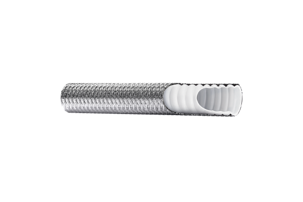 Wąż teflonowy karbowany PTFE z jednym oplotem metalowym CLWB DN25 67bar 0318