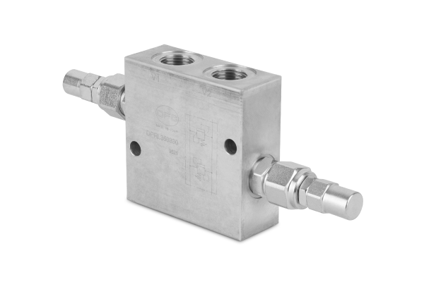 Zawór przeciążeniowy w ukł. krzyżowym liniowy 3/4” BSP 80 l./min. 130-350 bar imbus DPRL800430A
