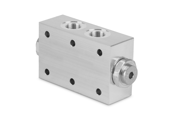 Zawór zwrotny sterowany bliźniaczy płytowy 1/2” BSP 35l./min. 260Bar aluminiowy LVDF25